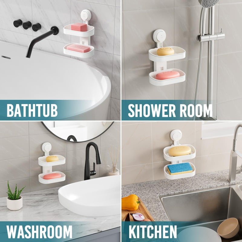 TAILI Double Layer Soap Dish Suction Cup Soap Holder, Strong Sponge Holder for Shower, Bathroom, Tub and Kitchen Sink, Drill-Free, Removable - Image 4